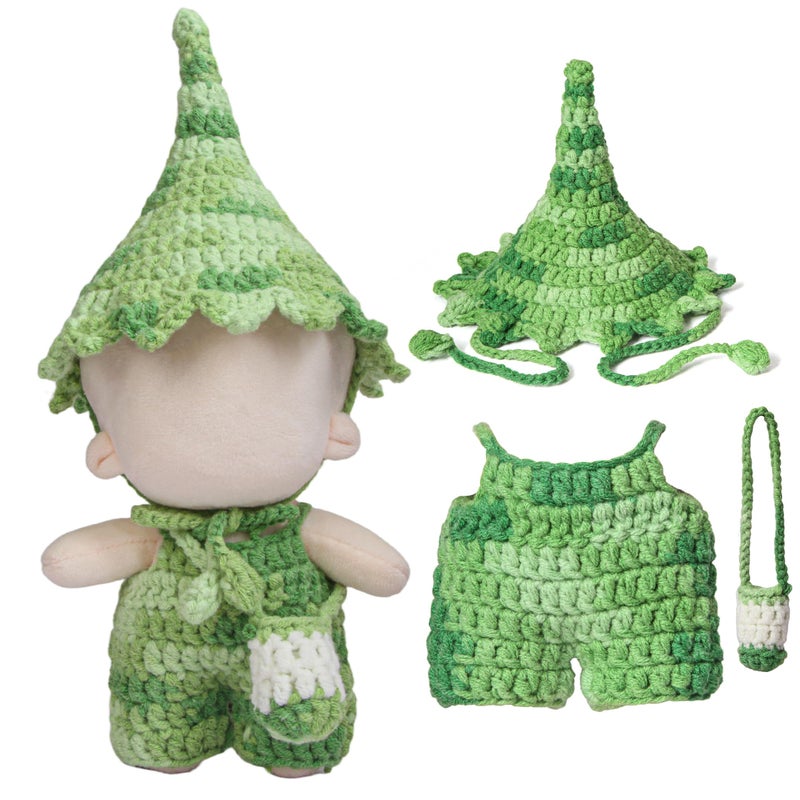 Voccim Clothes for 17cm Doll - Handmade Crochet Elf Clothing Accessories with Jumpsuit and hat and Crossbody Bag Compatible 15cm & 17cm Dolls Dress Up (Green) - Image 1